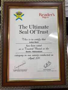 Indian Bank voted most trusted brand 2019 by Reader’s Digest