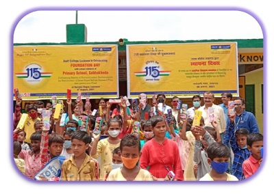 Flags, stationery & fans to Govt School, Sabhakheda